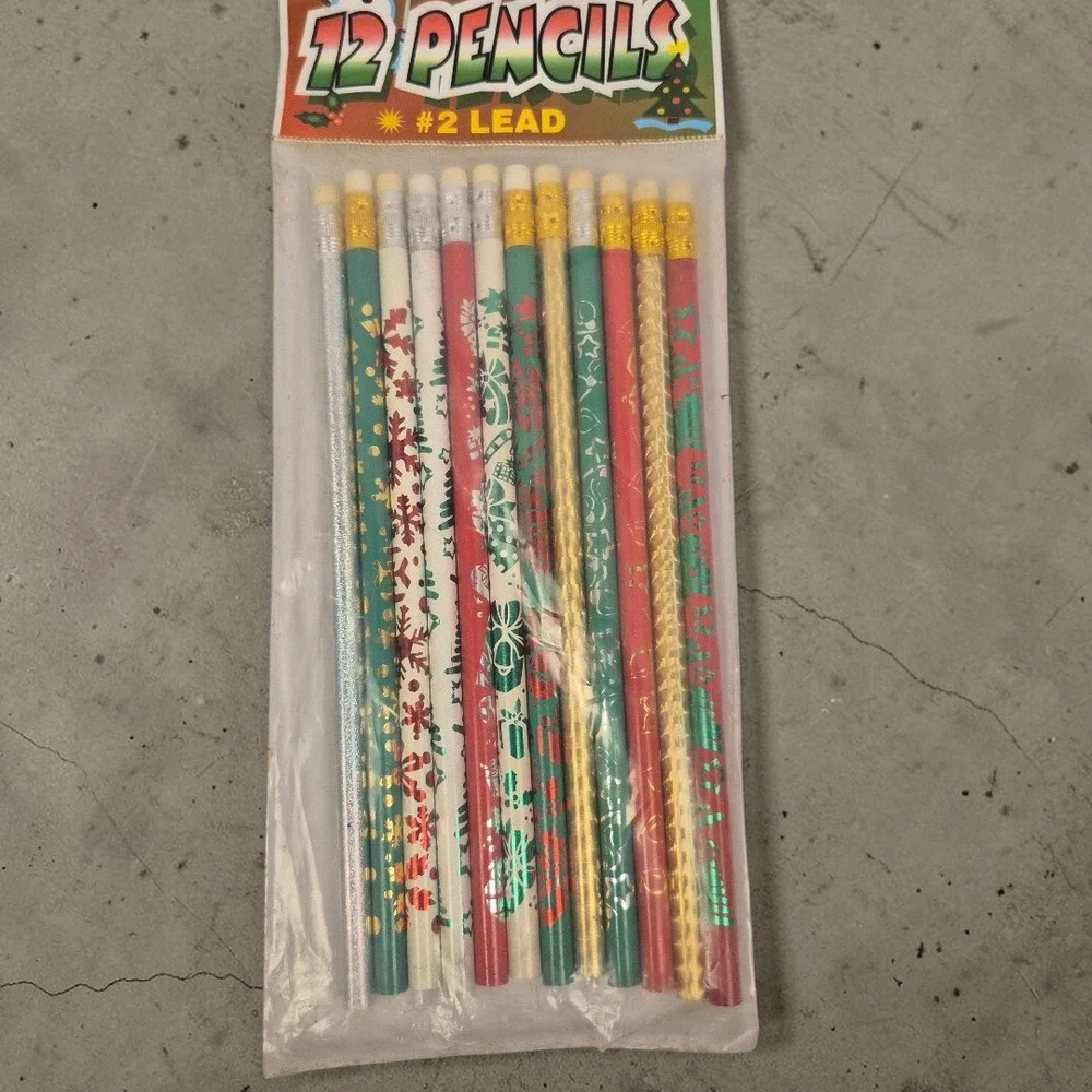 Vintage‎ Christmas Pencils Lot Santa Snowman Holiday School Party #2 Lead